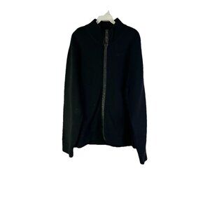 Thoery Wool Knit Zip Cardigan Sweater Faux Leather Contrast